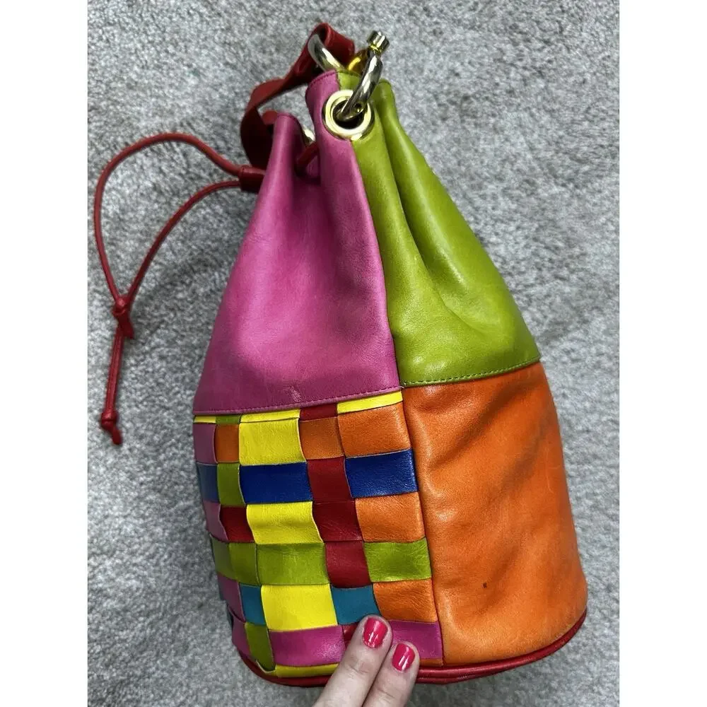 Joseph B Exclusive New York Colorful Woven Bucket Bag Boho Drawstring Crossbody - Picture 8 of 13